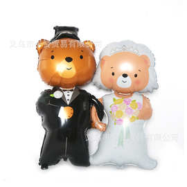 跨境新款小熊婚纱西服新郎新娘铝膜氦气球七夕情人节婚庆派对装饰