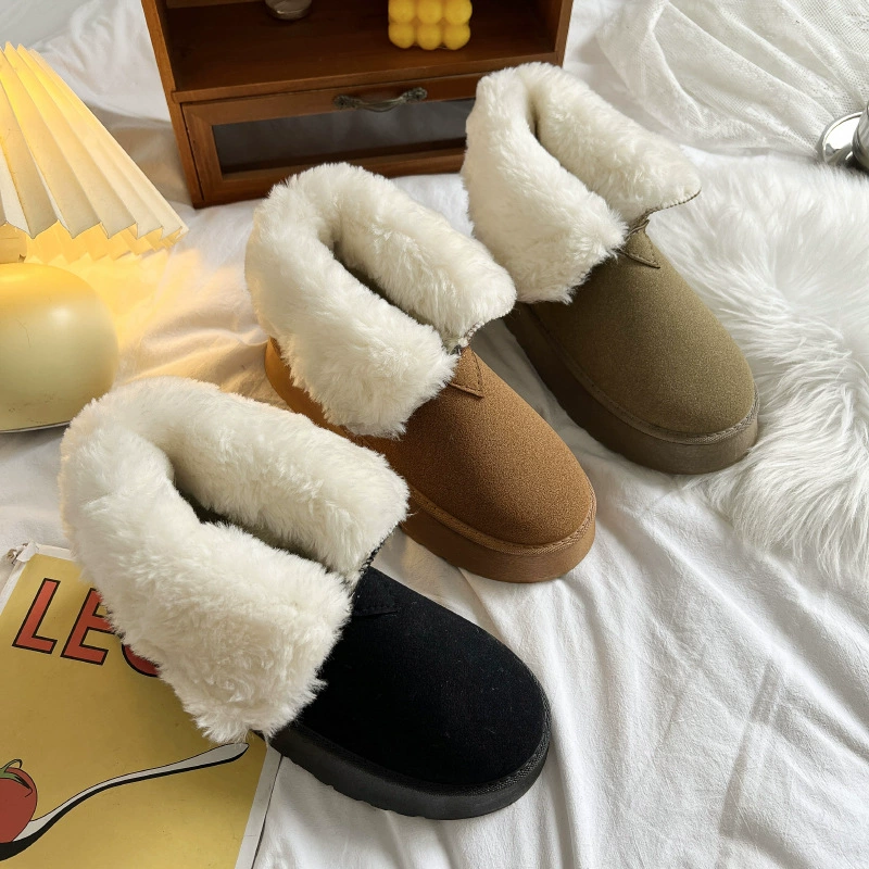 Новые Северо-восточные зимние сапоги, женские зимние утепленные теплые хлопковые туфли на флисовой подкладке, короткие сапоги без шнуровки с лацканами