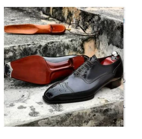 Трансграничная фабрика внешней торговли новый весенне-осенний чистый черный остроконечный Жженый цветок с мужской обувью больших размеров 38-48