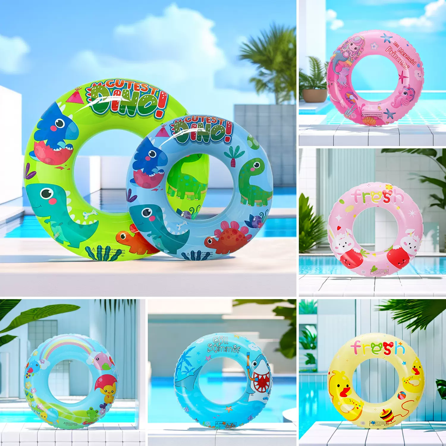 厂家批发卡通印花儿童游泳圈加厚户外水上充气玩具宝宝腋下圈浮圈