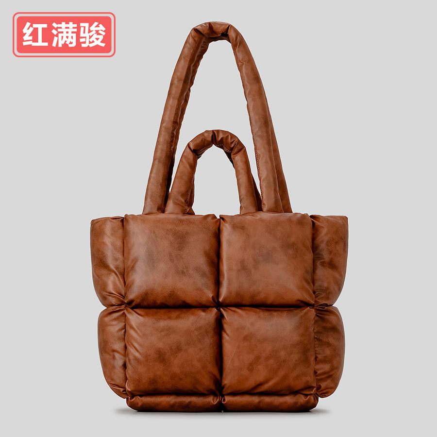 Nuevo bolso transfronterizo de las mujeres acolchadas de algodón simple bolsa de espacio lleno de algodón suave bolso de hombro lleno de tela escocesa