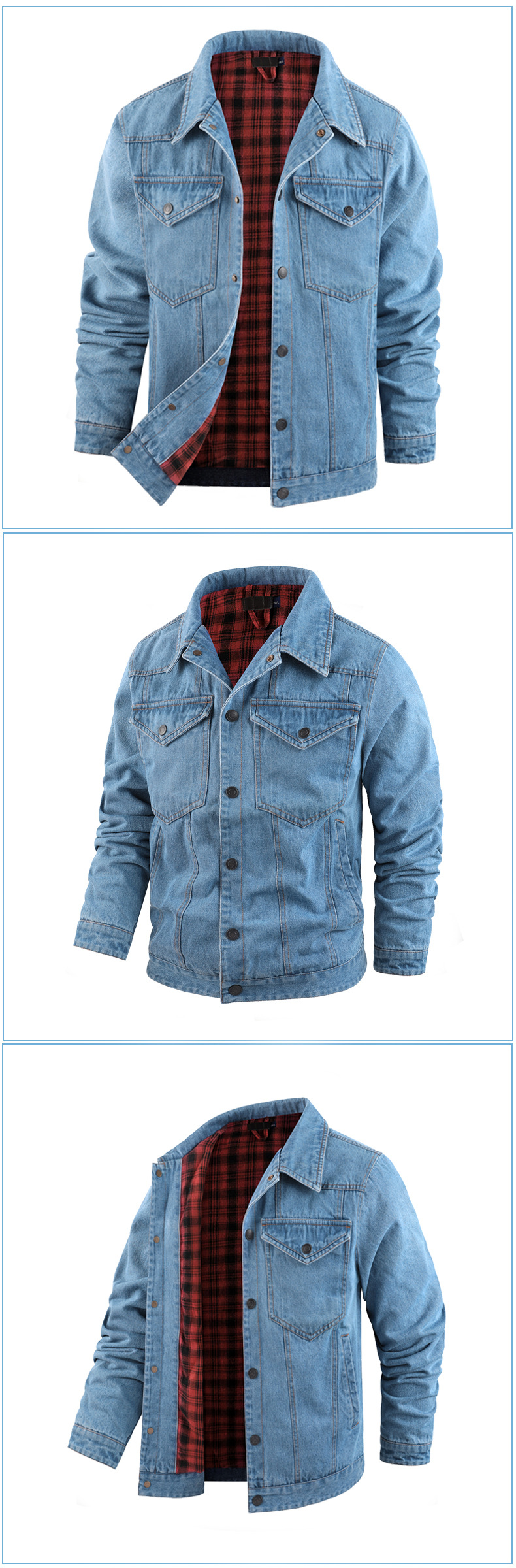 Men's Clothing Men's Large Western Plaid Flannel Casual Jacket Trucker Denim Jacket_voghion.com
