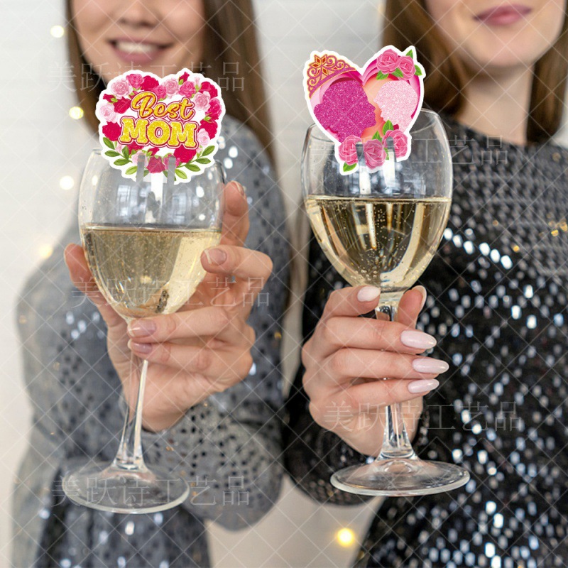 Tarjeta de inserción de botella de vino de fiesta del día de la madre transfronteriza accesorios de decoración de cumpleaños de la madre