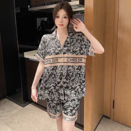 2024睡衣女  休闲外贸女款人字斜双短 时尚家居服套装  M-XXL