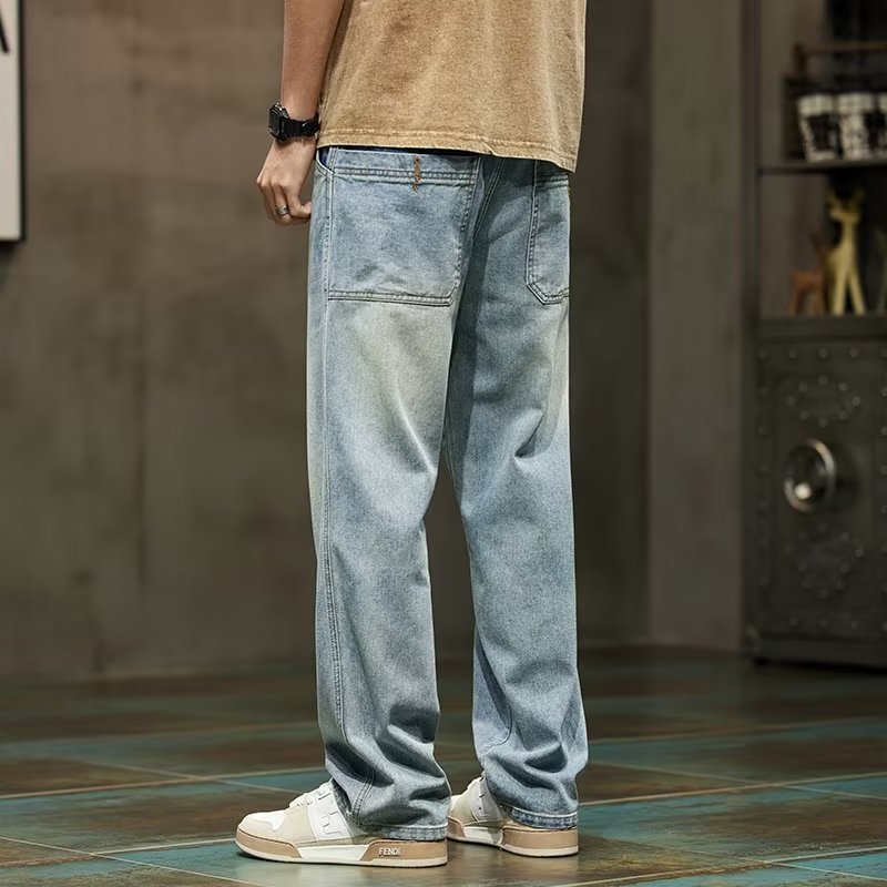 Otoño 2024 nuevos jeans marca de moda para hombres American High Street pantalones anchos casuales rectos sueltos