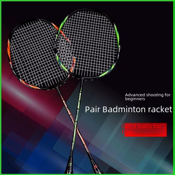 Badminton Racket Double Racket Full Carbon 4U Home-Use Pair of Rackets for Beginners Adult Entertainment Training Racket for Home Use