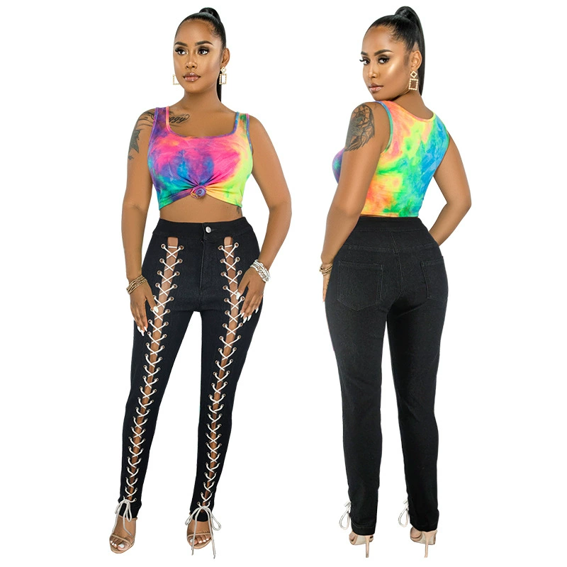 21802 Трансграничная женская одежда, осень 2021, новый стиль, потертые модные джинсы с люверсами, новый продукт Amazon