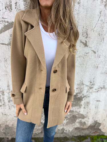 2025 European and American Autumn/Winter Women's Wool Blend Coat Leisure Loose Collar Fake Pocket Cardigan