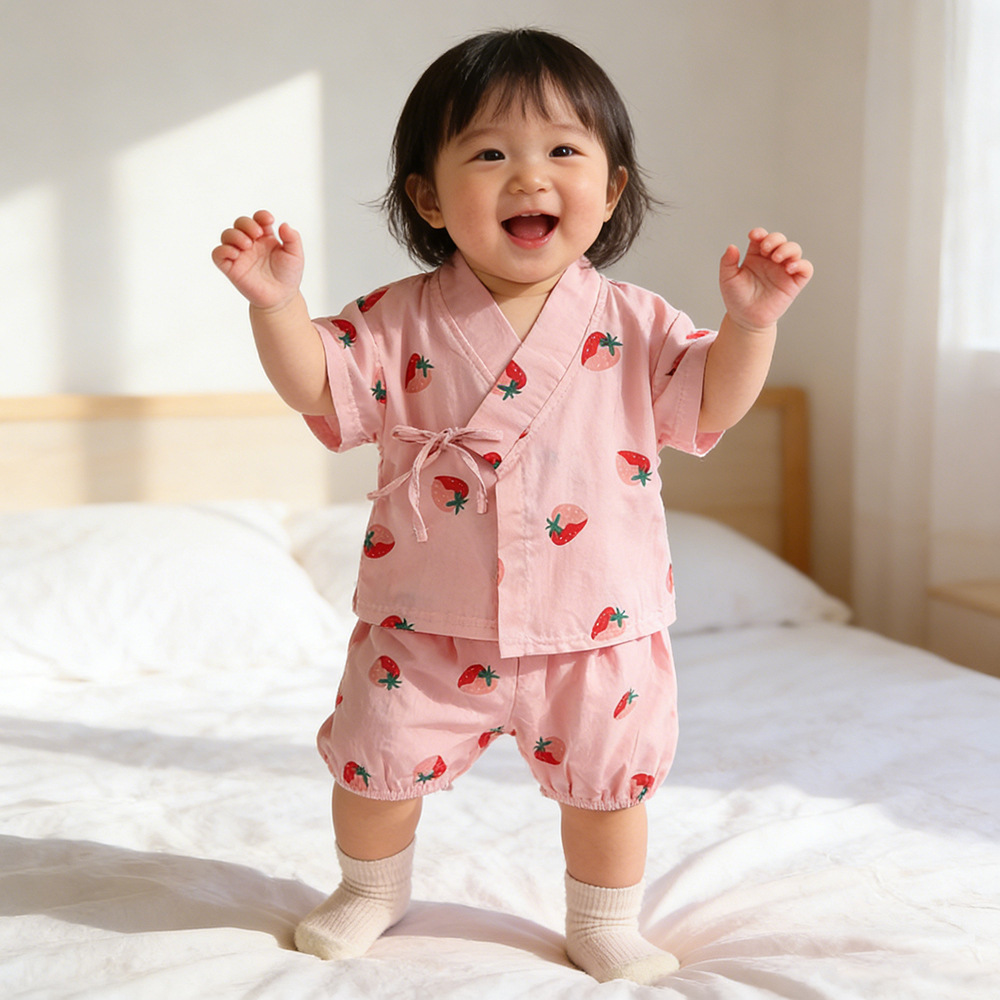 New Ins-Style Children's Clothing for Boys and Girls, Cartoon Kimono, Children's Short-Sleeved Loungewear, Summer Girls' Pajamas, One-Piece Wholesale