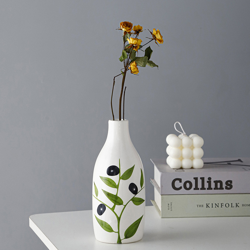 Luz nórdica de lujo ins estilo horneado flor simple florero de alto sentido hogar sala de estar decoración florero de cerámica al por mayor