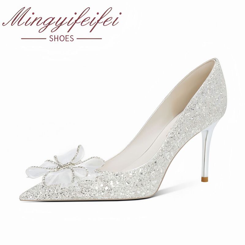 Fat Feet, Wide Feet, Size 41-44, Large Size Women's Shoes, Wedding Shoes, Bridal Shoes, Bowknot, Sequins, High-End Red High-Heeled Shoes for Women