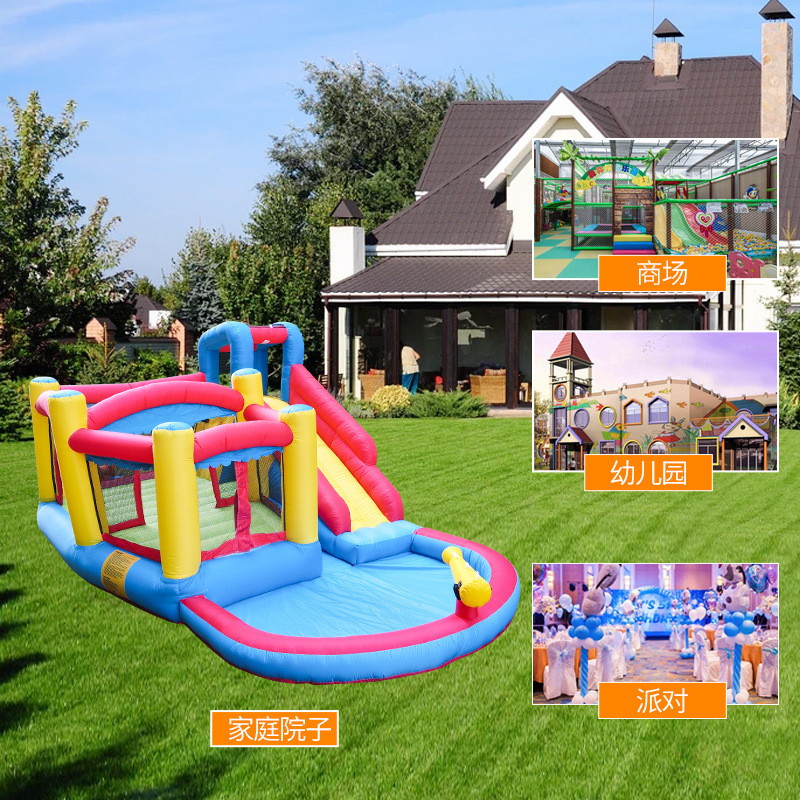 Castillo inflable pequeño para niños en casa, castillo inflable con tobogán y doble trampolín, combinación de castillo inflable con tobogán