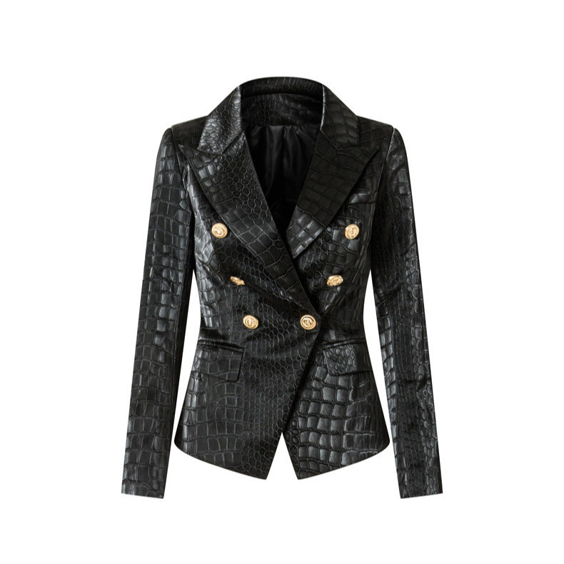 2023 Autumn/Winter Crocodile Pattern Slim Fit Blazer with Metal Buttons, Elegant and Stylish Jacket