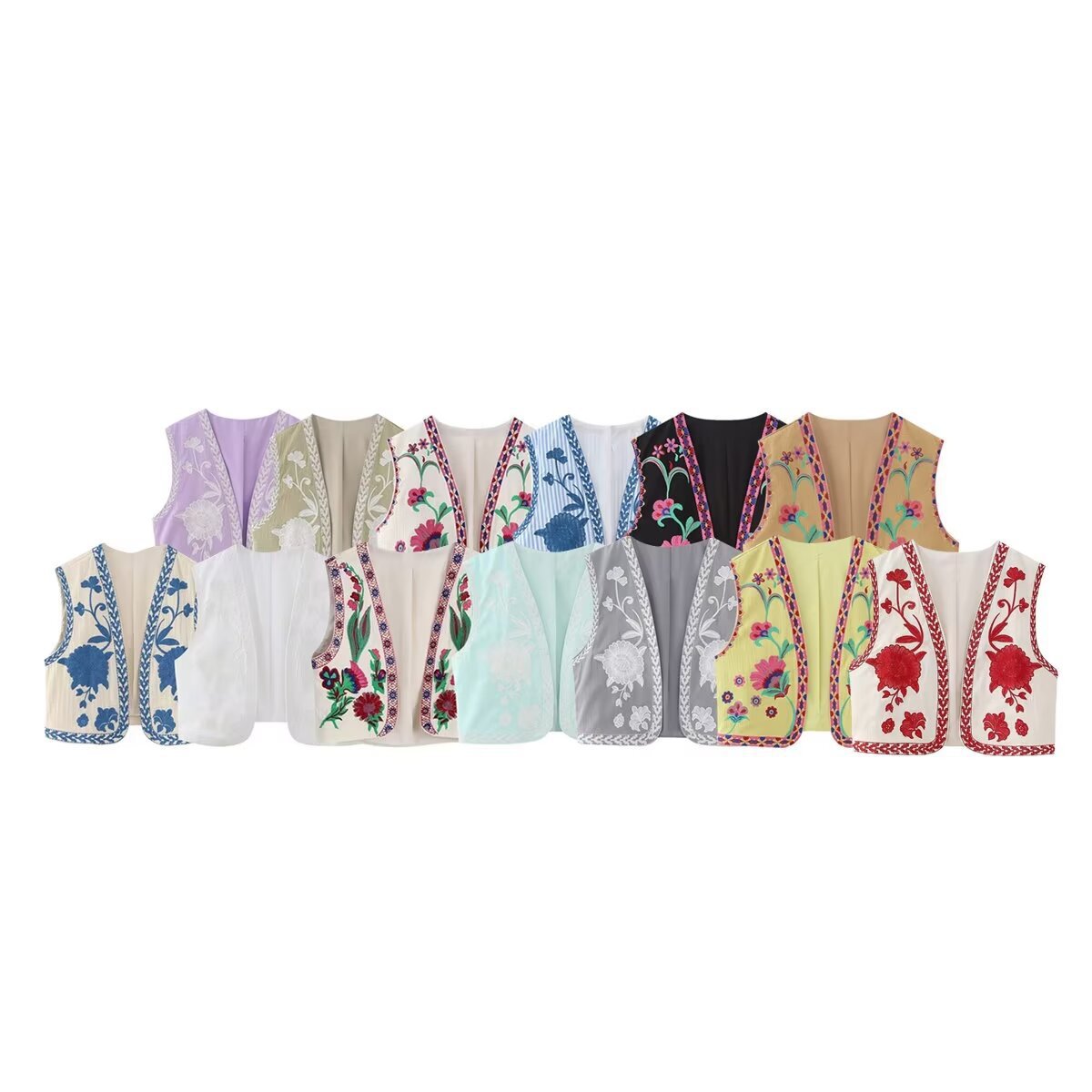 24 CC Amazon Cross-border Foreign Trade European and American Women's Summer New Fashion Retro Embroidered Vest