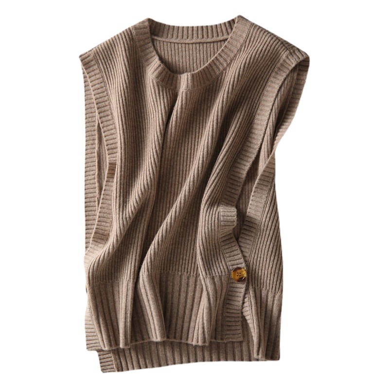 Chaleco de Punto Estilo Japonés de la Nueva Colección Otoño de Cat Ning, Cuello Redondo, Color Sólido, con Botones, Antibolitas, Ajustado, Moderno image 1
