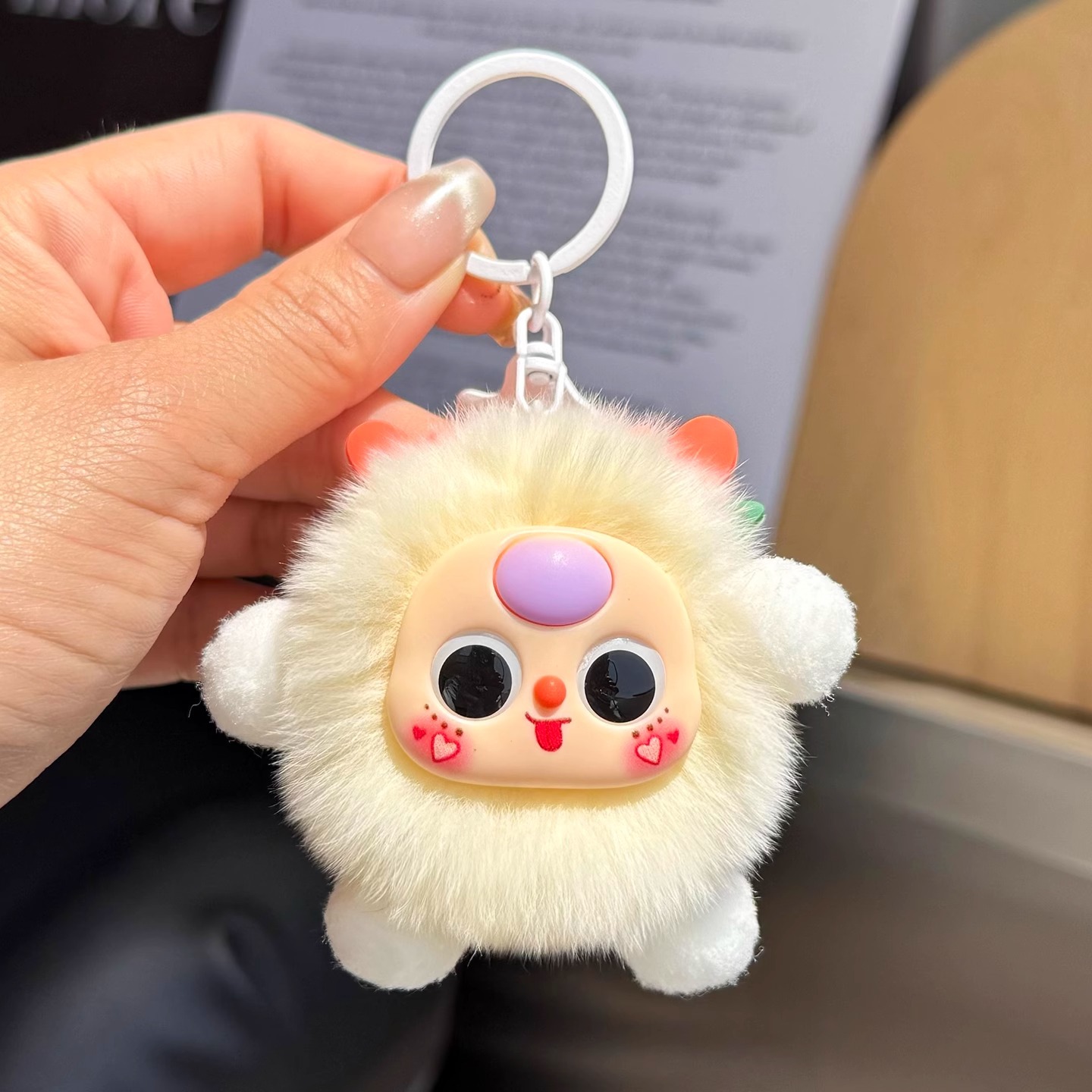 Real Rex piel de conejo dibujos animados elfo muñeca colgante de felpa llavero bola de pelo lindo colgante creativo bolso colgante cadena