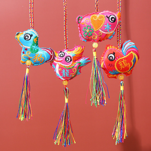 Twelve zodiac craft sachets Dragon Boat Festival portable ancient style colorful tassel car pendants wholesale gift