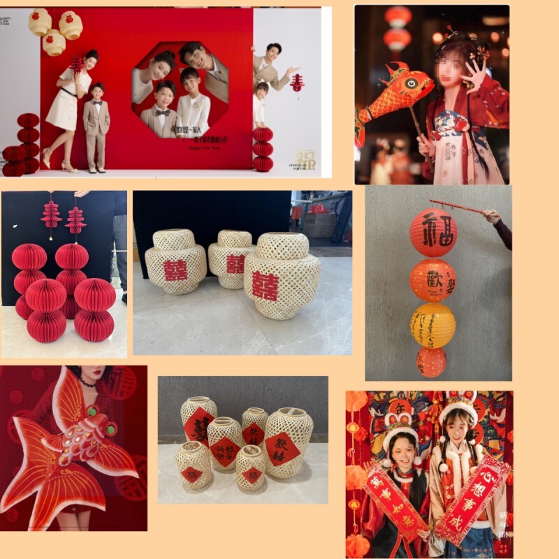 Year of the Snake Props Photography Children's Wedding Dress Hanfu Ming Dynasty Street Photography Lantern Candied Hawthorn New Year Wedding Paper Dragon Night Scene