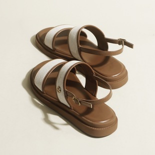 Zhongjia Summer Flat Sandals Women's Fashion Chanel Style Thick Bottom Beach Shoes Contrast Color Strap Flat Casual Shoes