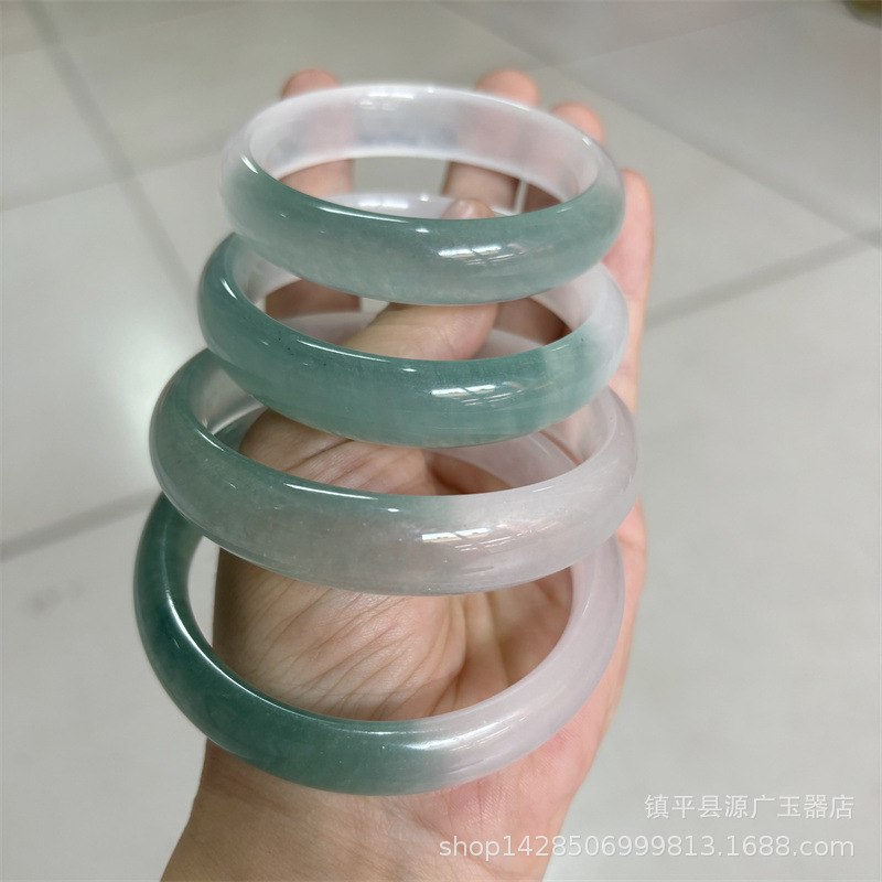 直播货源新款石英岩半山水手镯玉髓平替油青色手镯半山半水玉手镯