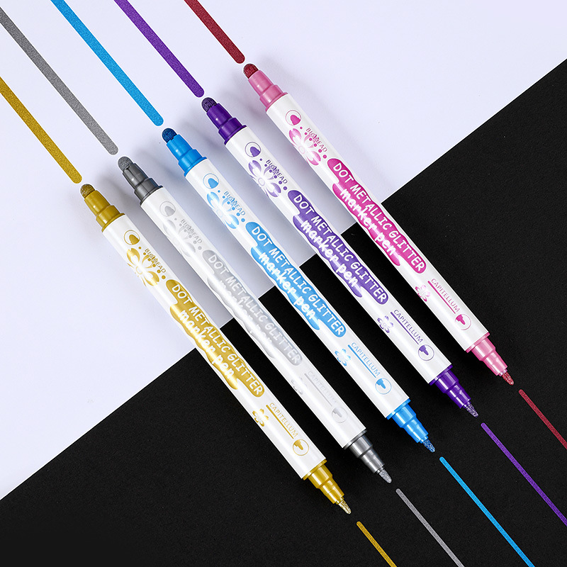 Doble cabeza redonda titular de la pluma fluorescente color clave marca marcado pluma nueva mano cuenta metal Doodle pluma