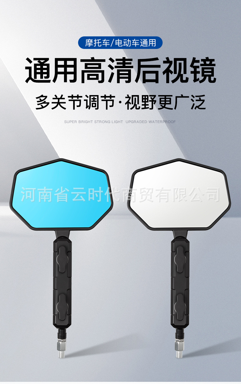 Motorcycle Rearview Mirror Windshield Wide-Angle Panoramic Rearview Mirror Auxiliary Mirror Blind Spot 180-Degree Reflective Blue and White Glass
