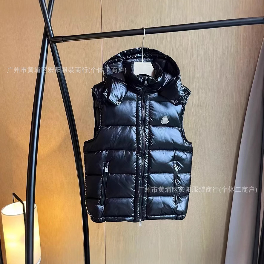 다운 베스트24FW Mengjia 다운 조끼 후드 조끼 배지 오리 다운 두꺼워 따뜻하고 패셔너블한 봄, 가을 스타일