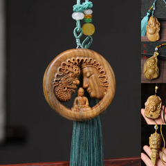 綠檀個性創意包包掛件 福虎關公彌勒佛汽車鑰匙扣掛飾手機裝飾品