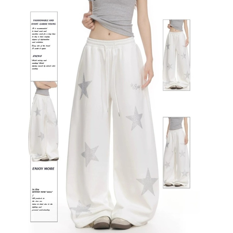 American Style Plus-Size Star-Studded Rhinestone 150kg Curved-Leg Sweatpants for Women, New Summer Fashion Loose Jazz Dance Wide-Leg Pants American Style Plus-Size Star-Studded Rhinestone 150kg Curved-Leg Sweatpants for Women, New Summer Fashion Loose Jazz Dance Wide-Leg Pants