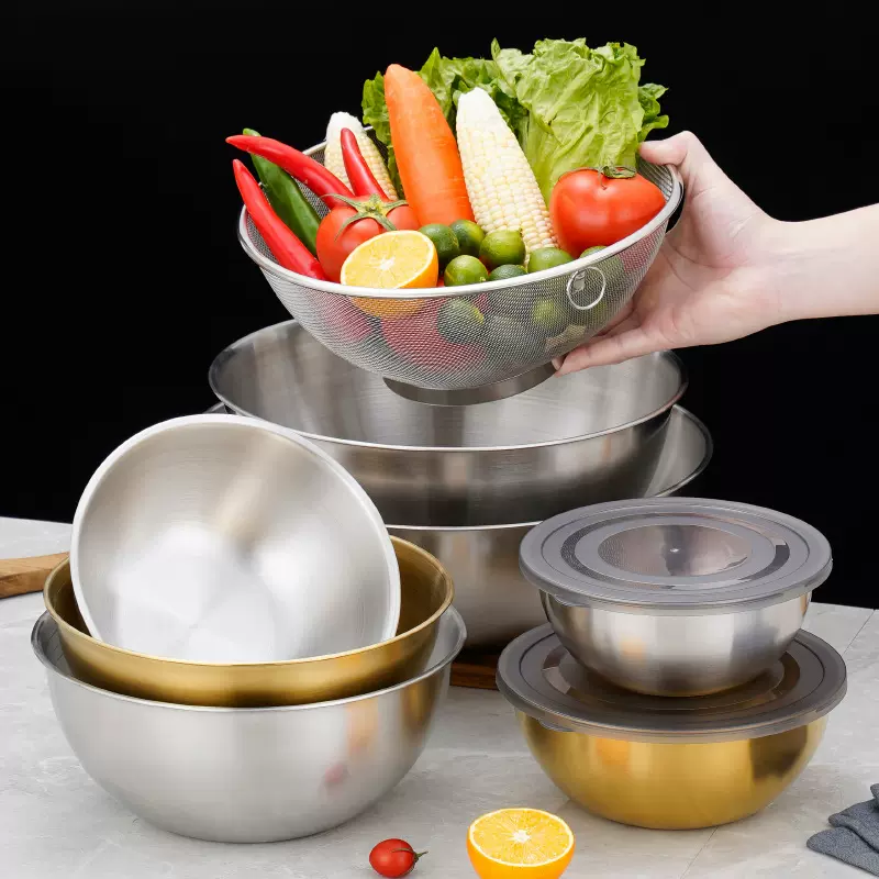 韩式沙拉盆不锈钢打蛋盆加厚沙拉碗料理盆烘焙搅拌碗沙拉盆多用碗