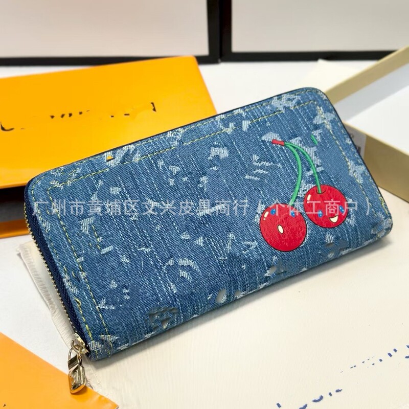 Cross-Border Foreign Trade Denim Cherry Wallet Popular Coin Purse Multi-Card Slot Donkey High-Quality Denim Card Holder Wallet