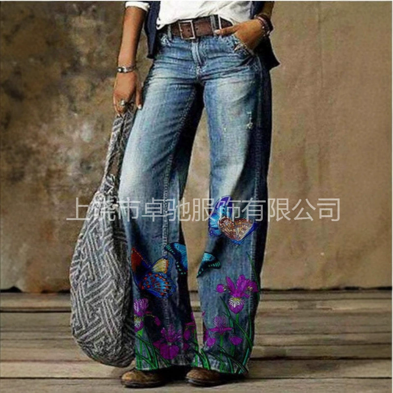 2024 Летние тонкие женские брюки 3D цифровой принт Amazon горячие брюки женские расклешенные брюки