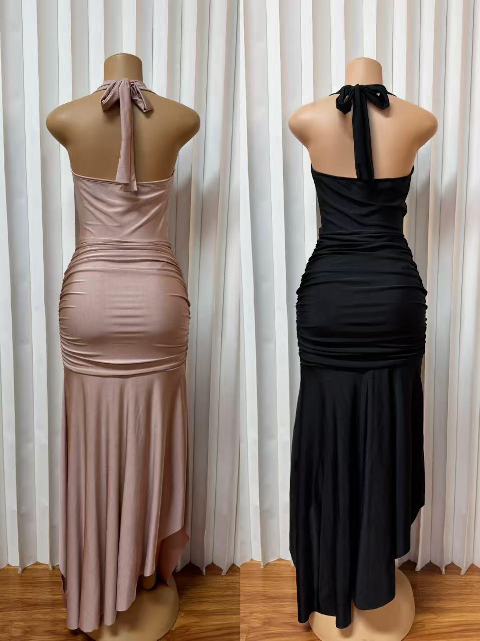 Women's Clothing Sexy Hot Girl Women's Halter Neck V Neck Backless Slit Long Dress Style Fashion Temperament Slim Fit_ecoleips.com
