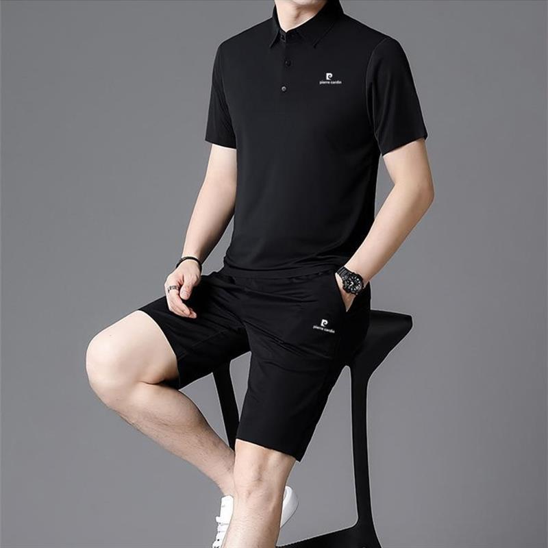 Pierre Cardin Mulberry Silk Casual Men's Sports Suit Ice Silk Short Sleeve Shorts Polo Shirt Thin Dad Men's Clothing