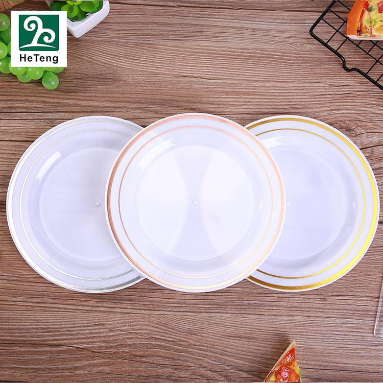 Heteng Ps Disposable Dinner Plate Hot Stamping Western Dinner Plate Plastic Plate Melon Seed Fruit Plate 19/26cm Hot Stamping Plate Wholesale