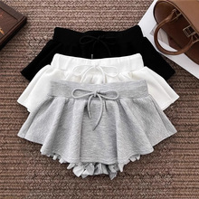 辣妹灰色抽绳半身裙女装夏季新款松紧高腰显瘦a字蓬蓬百搭短裙