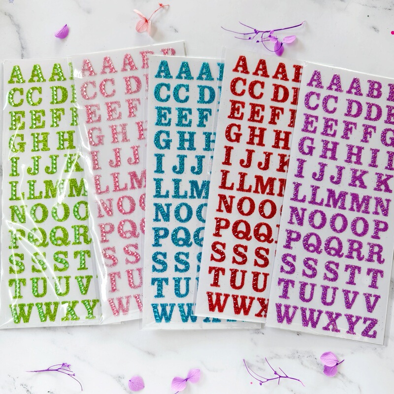 Colorful Fine Glitter Powder English Letter Rhinestone Stickers DIY 3D Stickers Packaging Material Stickers Journaling Material Stickers Decorative Stickers