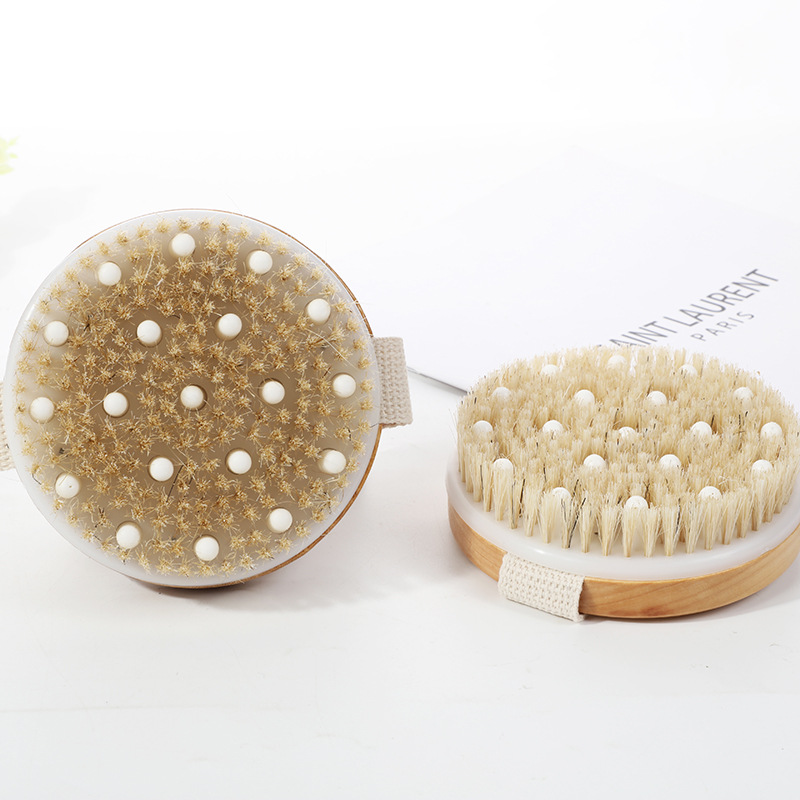 Handheld Heshu Rubbing Back Scrub Soft Beads Massage Body Cleansing Shower Brush Round Head No Handle Pig Bristle Bath Brush