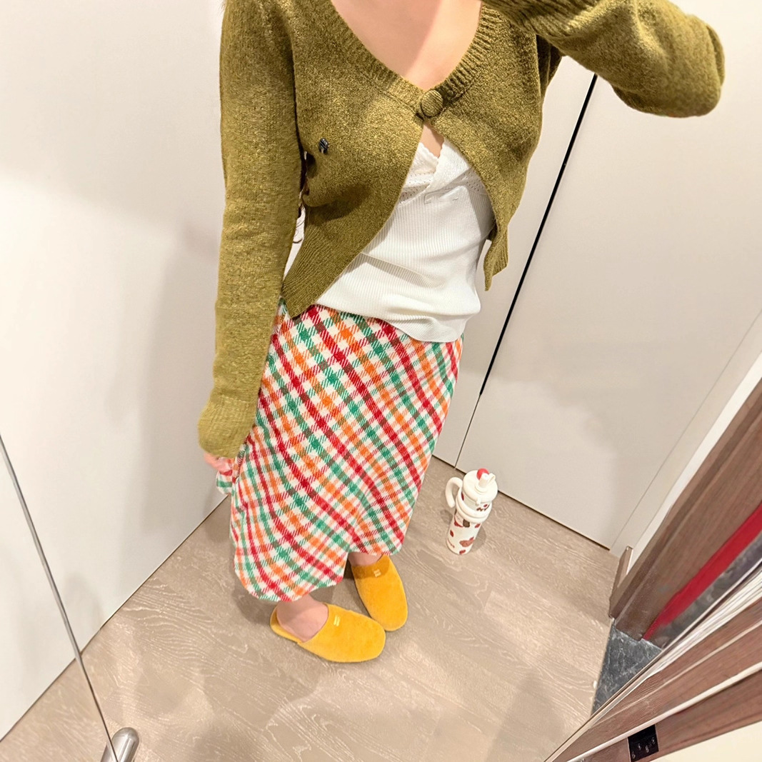 Original Development! Shenzhen Nanyou Miao Series 25 Autumn and Winter Plaid Skirt with Contrasting Colors, Retro Pencil Silhouette A-Line Skirt
