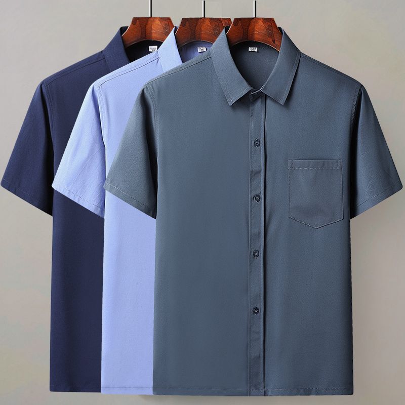 Middle-Aged and Elderly Men's Short-Sleeved Casual Shirts Summer Loose Ice Silk Button Business Shirts for the Elderly, Grandpa and Dad