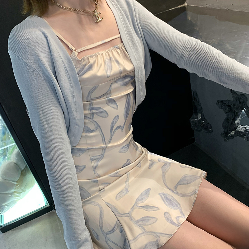 Women's Summer New French Style White Printed Design Slip Dress