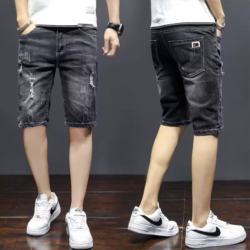 Thin elastic denim skirt, shorts, heel repair patch, trousers, loose straight fit, for teenagers