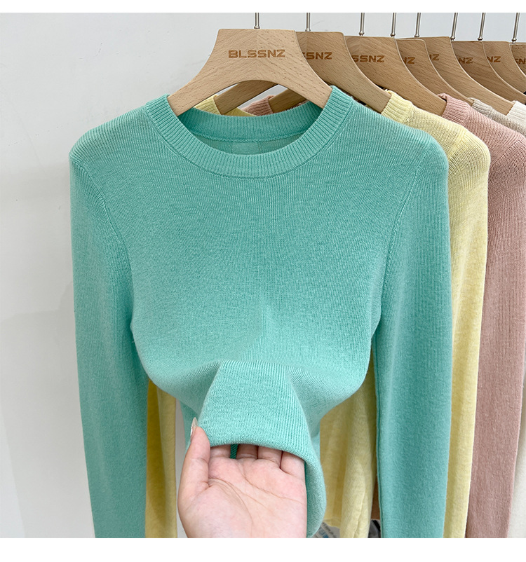 315g Weight Long Sleeve Sleeve Length Pullovers Placket Type Spandex, Polyester Fabric Type Short Top Length Knitwear Tops Type Daily Occasion Round Neck Neckline Slim Fit Type Solid Color Pattern Spring, Autumn Season Women's Gender Casual, Simple Style Style Wholesale Women's Casual Simple Style Solid Color Long Sleeve Sweaters & Cardigans 27