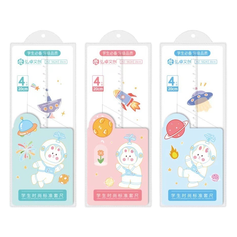 Regla de dibujos animados regla de cuatro piezas conjunto estudiante 20cm recta regla traje Escuela Primaria estudiante lindo escuela suministros papelería al por mayor