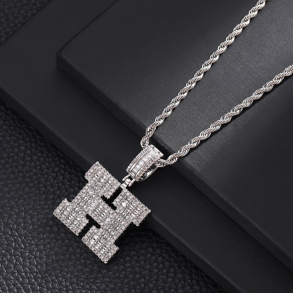 Hip-Hop Vintage Style Letter 304 Stainless Steel Copper Men's Pendant Necklace J 20Inch Hemp Flowers Chain Silver display picture 10