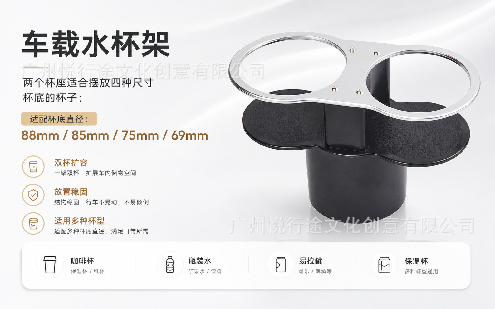 Cross-border best-selling car dual-cup holder with expansion, plastic dual-port cup holder with limiter