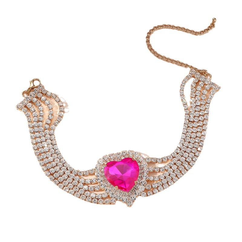 Trendy And Exaggerated Multi-layer Diamond Colored Peach Heart Love Crystal Necklace With Necklaces_voghion.com