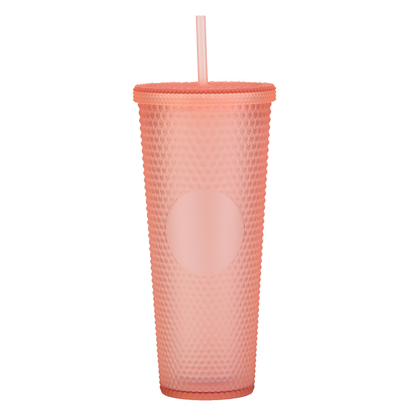 Suministro directo de fábrica de doble capa de paja de plástico taza de gran capacidad creativa 710ml taza Durian taza de mano portátil taza de diamante