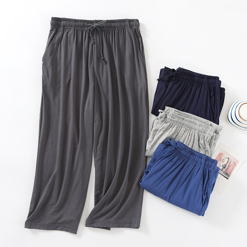 Men's Modal Casual Cropped Pants Comfortable Outer-Wearing Pajamas Home Clothes Loose Spring and Summer Men's Cropped Pants
