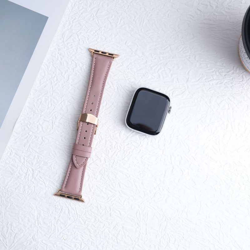 适用苹果手表AppleWatch9表带真皮舒适蝴蝶扣iwatch876543seS10|undefined